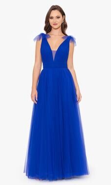 Betsy & Adam Dominique Formal Gown Blue Tulle Party Dress Eveningwear Size 6